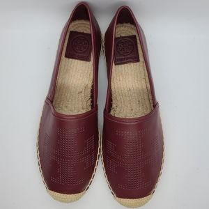 Tory Burch Logo Flat Perforated Espadrille Sz 8